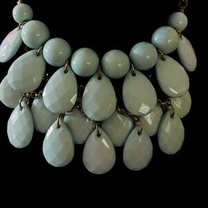 Statement Faceted Teardrop Seafoam Green Acrylic Bead Necklace 14” and 3” ext.